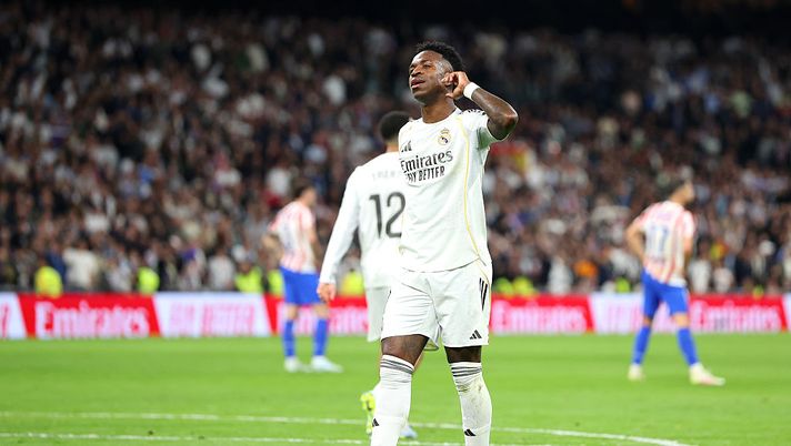 Esultanza Vinicius, Real Madrid (Photo by Florencia Tan Jun/Getty Images) Real Madrid-Atletico Madrid 3-2: spettacolo nel derby, i numeri della sfida - immagine 1