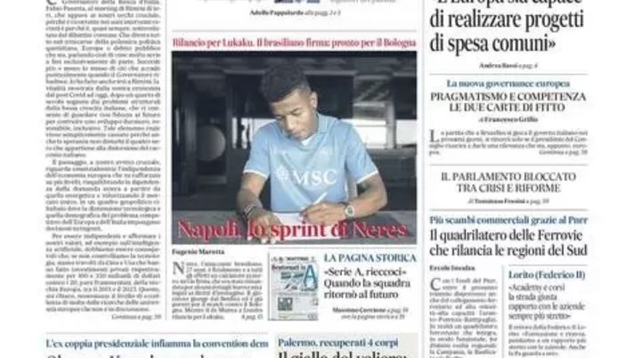 PRIMA PAGINA IL MATTINO OGGI: “Lo sprint di Neres! Rilancio per Lukaku” - immagine 1
