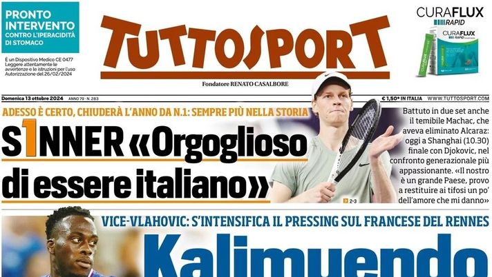 PRIMA PAGINA TUTTOSPORT OGGI: “Sinner: «Orgoglioso di essere italiano»” - immagine 1