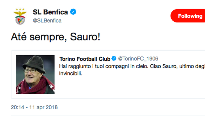 Sauro Tomà, arriva l’omaggio del Benfica: “Per sempre, Sauro!” - immagine 1