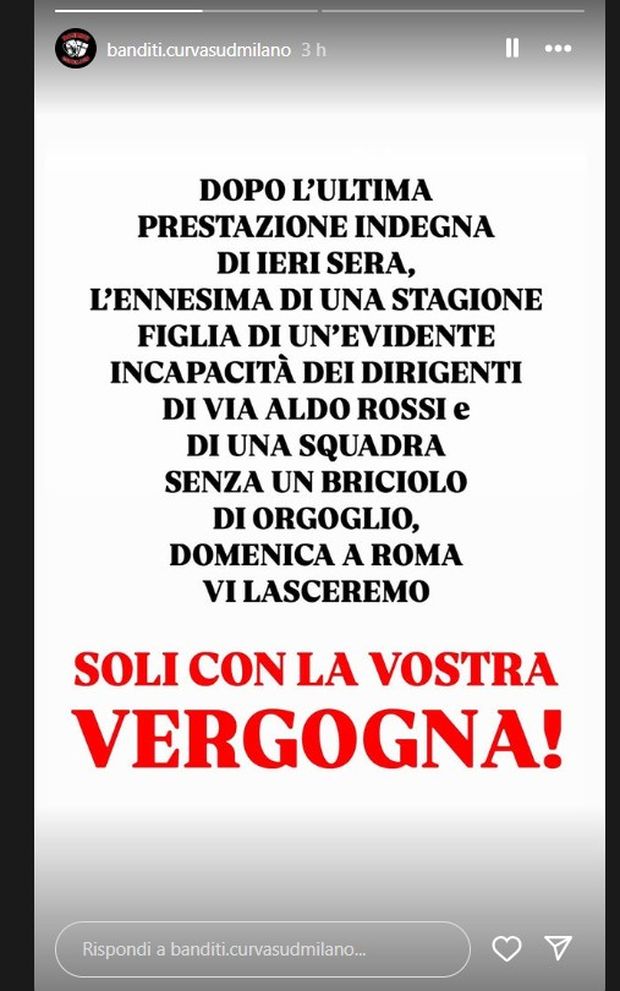 Serie A, “Soli con la vostra vergogna”: i tifosi del Milan diserteranno l’Olimpico- immagine 3