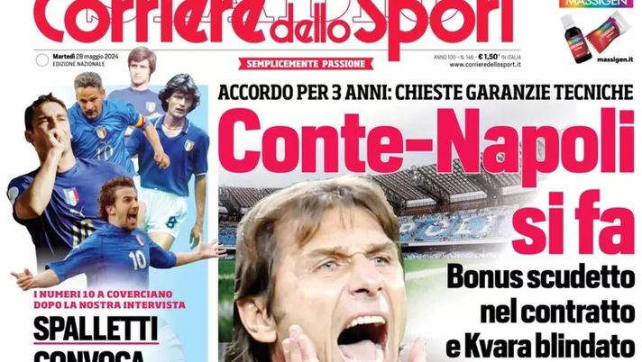 PRIMA PAGINA CORRIERE DELLO SPORT OGGI: “Conte-Napoli, si fa. Kvara blindato” prima pagina corriere dello sport oggi