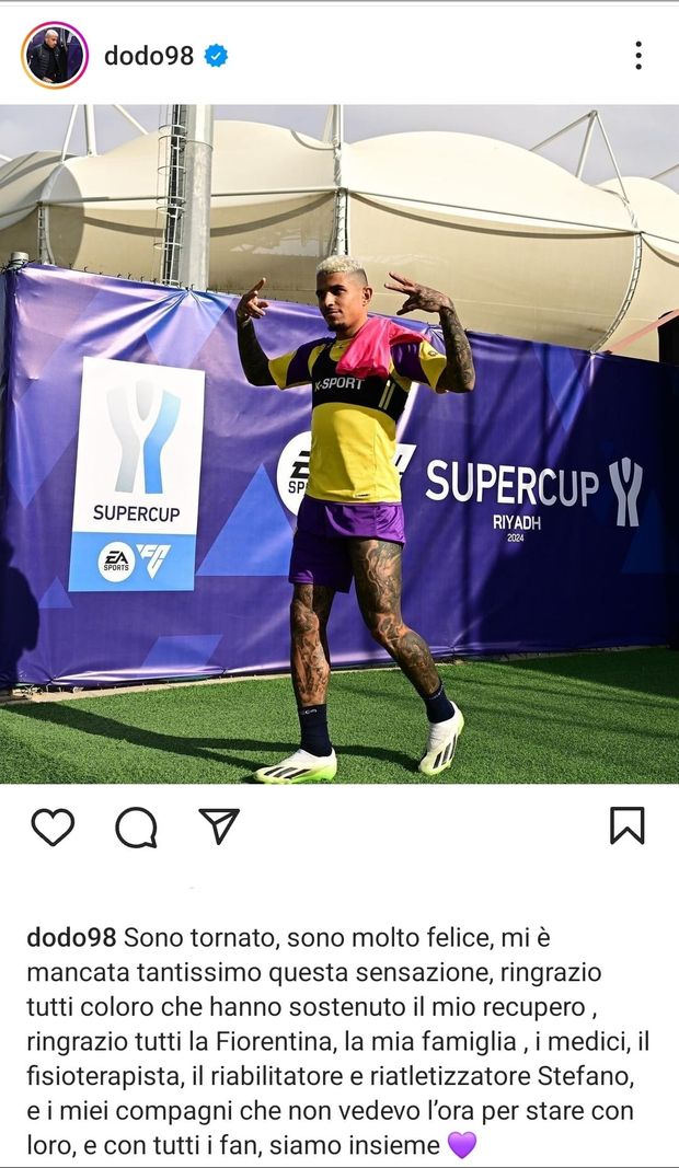 FOTO – Dodo torna in campo: “Non vedevo l’ora di stare con i compagni e i tifosi”- immagine 2