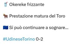 Udinese-Torino 0-2, le reazioni social: “Si può continuare a sognare”