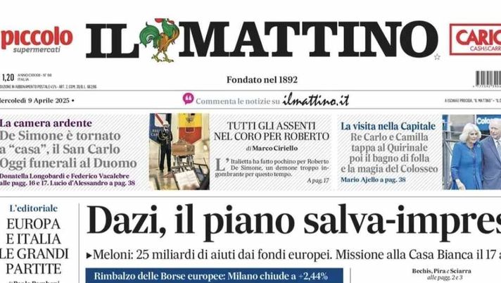 prima pagina il mattino oggi