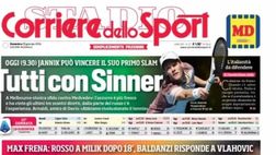 PRIMA PAGINA CORRIERE DELLO SPORT: “Lazio-Napoli è uno spareggio. Tutti con Sinner”