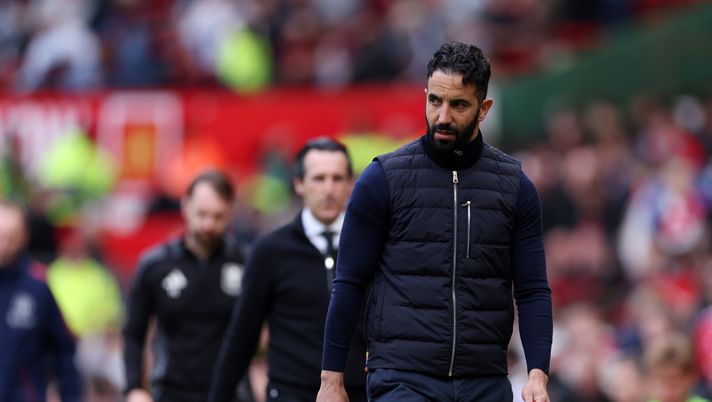 MANCHESTER, ENGLAND - MAY 25: Ruben Amorim, Manager of Manchester United, reacts at half time during the Premier League match between Manchester United FC and Aston Villa FC at Old Trafford on May 25, 2025 in Manchester, England. (Photo by Alex Livesey/Getty Images) Amorim, Manchester United