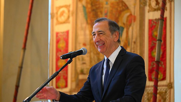 MILAN, ITALY - MAY 17: Mayor Giuseppe Sala speaks during the FC Internazionale Is Awarded With the Ambrogino d'Oro Prize at Palazzo Marino on May 17, 2024 in Milan, Italy. (Photo by Mattia Pistoia - Inter/Inter via Getty Images)  San Siro