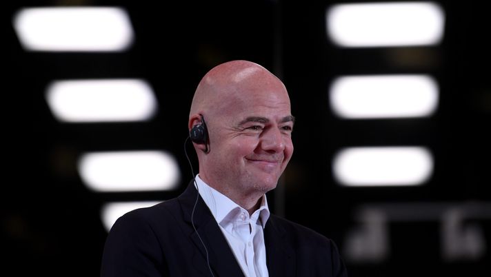 MOSCOW, RUSSIA - JUNE 09: FIFA President, Gianni Infantino speaks to the Media during the Official Opening of the International Broadcast Centre on June 9, 2018 in Moscow, Russia. (Photo by Laurence Griffiths/Getty Images) FIFA Infantino