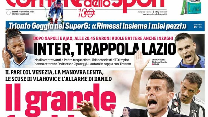 PRIMA PAGINA CORRIERE DELLO SPORT OGGI: “Il grande freddo, Juve e Motta contestati” prima pagina corriere dello sport oggi