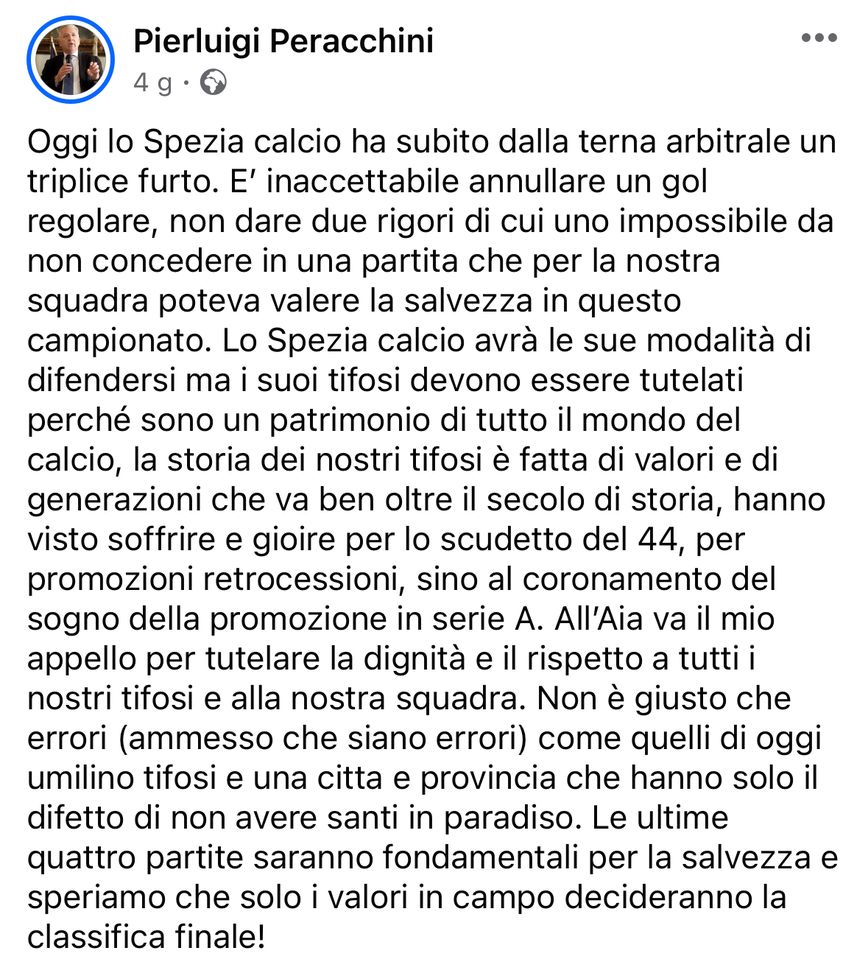 Spezia, sfogo del sindaco: “Subito un triplice furto nel derby con la Samp”- immagine 3