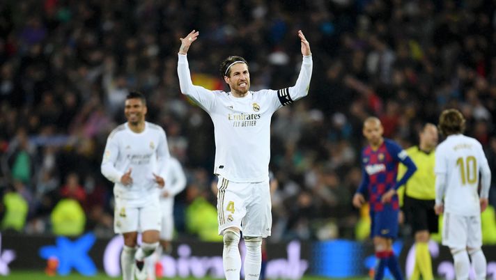 MADRID, SPAIN - MARCH 01: Sergio Ramos of Real Madrid celebrates following his sides victory in the Liga match between Real Madrid CF and FC Barcelona at Estadio Santiago Bernabeu on March 01, 2020 in Madrid, Spain. (Photo by David Ramos/Getty Images) Real Madrid