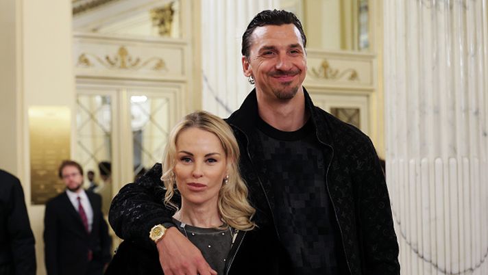MILAN, ITALY - FEBRUARY 06: Zlatan Ibrahimovic, Swedish former footballer, and partner Helena Seger, arrive on the Red Carpet as they attend the Opening Ceremony during the Milano Cortina 2026 Winter Olympics at Teatro Alla Scala on February 06, 2026 in Milan, Italy. (Photo by Vittorio Zunino Celotto/Getty Images) ibrahimovic-media-pubblico-scudetto-milan