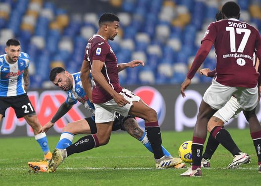 NAPLES, ITALY - DECEMBER 23: Andrea Petagna of Napoli during the Serie A match between SSC Napoli and Torino FC at Stadio Diego Armando Maradona on December 23, 2020 in Naples, Italy. (Photo by SSC NAPOLI/SSC NAPOLI via Getty Images) Torino, in difesa tra cambi di modulo e di giocatori: con poca continuità difficile fare bene- immagine 2