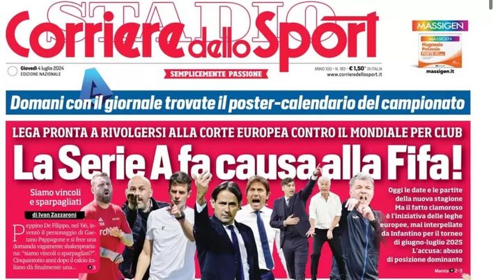 PRIMA PAGINA CORRIERE DELLO SPORT OGGI: “Conte non molla Lukaku, colpo Buongiorno” prima pagina corriere dello sport oggi