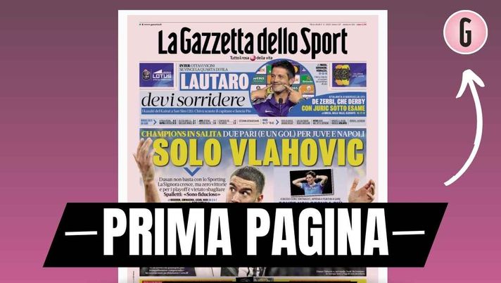 La Gazzetta dello Sport, la prima pagina di oggi, mercoledì 5 novembre 2025 Prima pagina Gazzetta dello Sport: 'Champions, due pari e un gol. Juventus, solo Vlahovic'