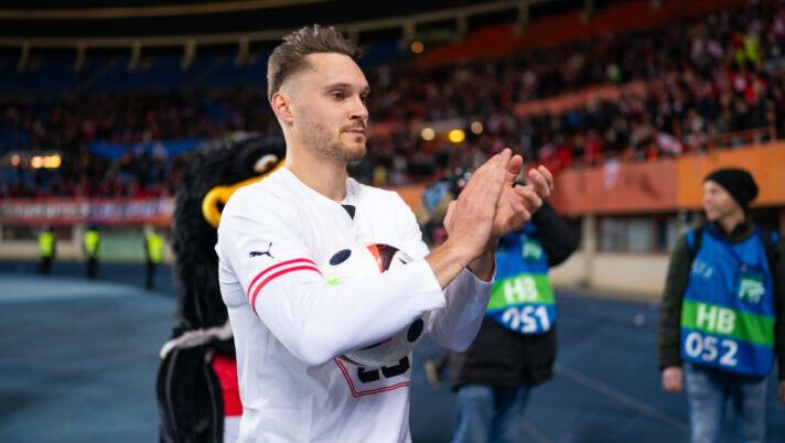 VIENNA, AUSTRIA - MARCH 26: Maximilian Entrup of Austria of Austria shows appreciation to the fans at full-time following the team's victory in the international friendly match between Austria and Turkiye at Ernst Happel Stadion on March 26, 2024 in Vienna, Austria. (Photo by Christian Hofer/Getty Images) INFO SOS – Il Lecce è interessato a un attaccante austriaco. Ed è arrivato Pierret - immagine 1