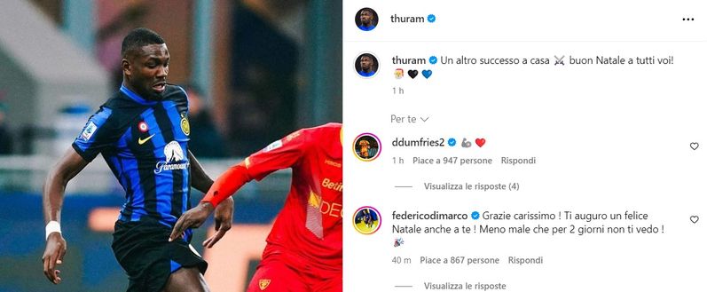 Thuram-Dimarco, scambio sms di Natale: “Per fortuna per due giorni non ti vedo”- immagine 2