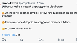 Torino-Pisa 2-2, le reazioni social: “Per come si era messa il pari può starci”