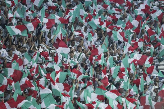 SAO PAULO, BRASILE - 01 LUGLIO: I fan del Palmeiras sventolano bandiere italiane durante una partita contro il Corinthians. (Foto di Alexandre Schneider/Getty Images) Palmeiras Corinthians