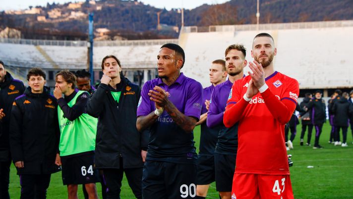 GERMOGLI PH: 2 FEBBRAIO 2025 FIRENZE STADIO ARTEMIO FRANCHI SERIE A FIORENTINA VS GENOA NELLA FOTO ESULTANZA FINE PARTITA Folorusnho De Gea