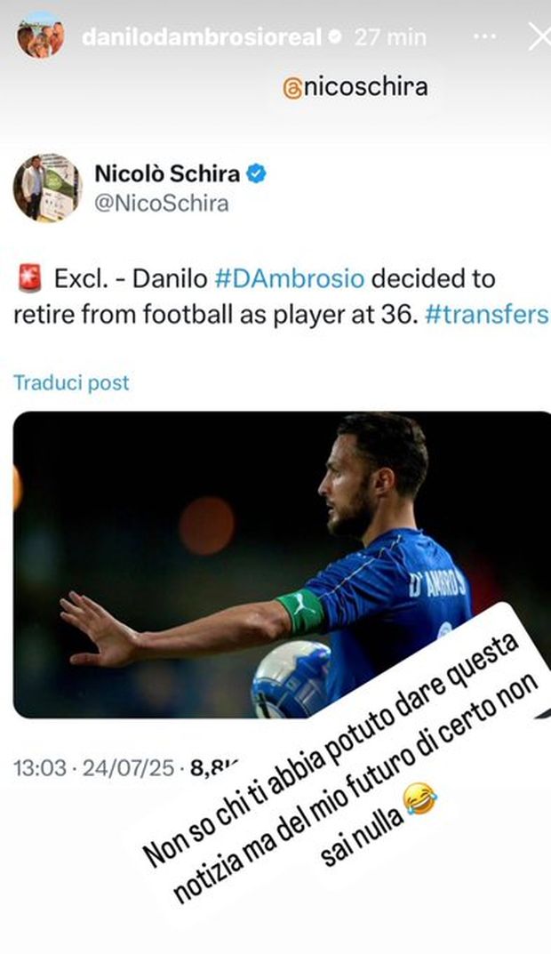 Annunciano il ritiro di Danilo D’Ambrosio, la replica del difensore è secca- immagine 2