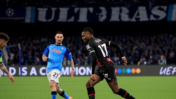NAPLES, ITALY - APRIL 18: Rafael Leao of AC Milan in action during the UEFA Champions League quarterfinal second leg match between SSC Napoli and AC Milan at Stadio Diego Armando Maradona on April 18, 2023 in Naples, Italy. (Photo by Giuseppe Cottini/AC Milan via Getty Images) Ecco il Leao che marcia verso Napoli: 46 gol, 32 assist e 273 dribbling riusciti - immagine 1