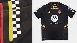 Il Monza sulla griglia di partenza: la nuova maglia ricorda la bandiera a scacchi della F1