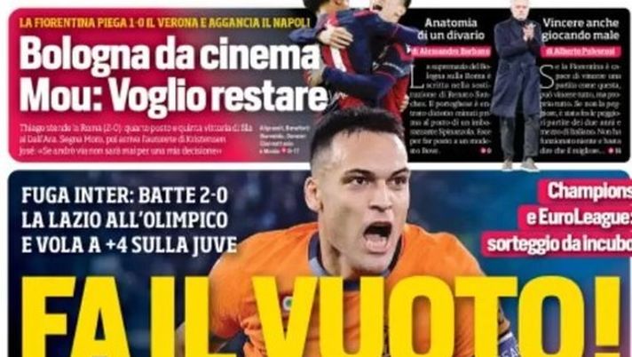 EDICOLA / CdS: Fa il vuoto. Fuga Inter a +4 sulla Juve con Lautaro e Thuram - immagine 1