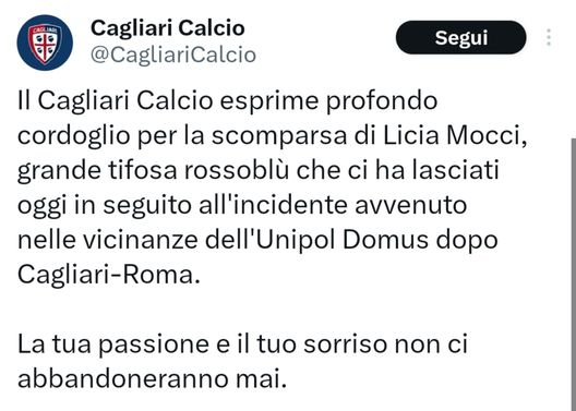 Guarda il suo Cagliari contro la Roma e muore investita fuori dallo stadio: ciao Licia- immagine 2