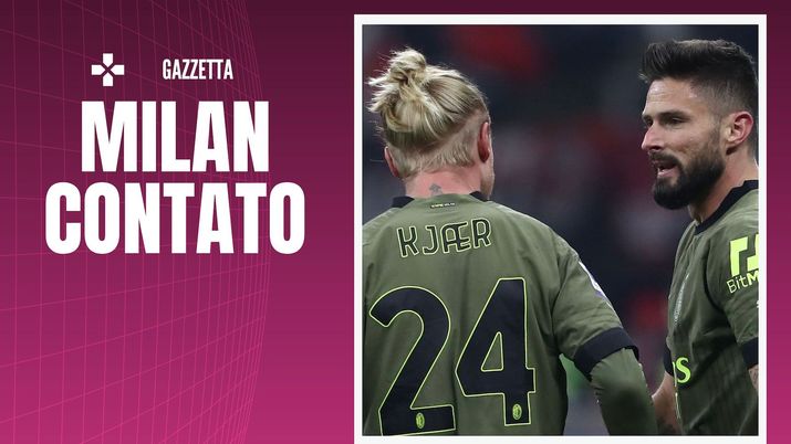 Simon Kjaer e Olivier Giroud (giocatori AC Milan) giocheranno titolari nel derby Inter-Milan di domani | News (Getty Images) Derby Inter Milan Kjaer Giroud