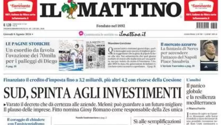 PRIMA PAGINA IL MATTINO OGGI: “La fantasia di Neres per accendere l’attacco azzurro” - immagine 1