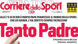 PRIMA PAGINA CORRIERE DELLO SPORT OGGI: “Tanto Padre”