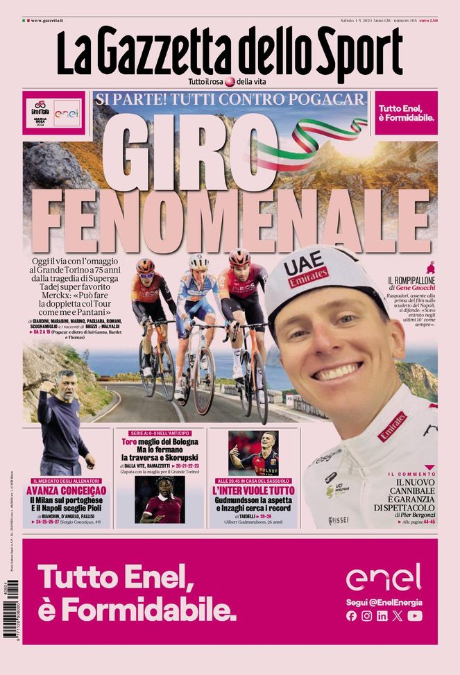 La Gazzetta dello Sport, la prima pagina di oggi, sabato 4 maggio 2024 La Gazzetta dello Sport