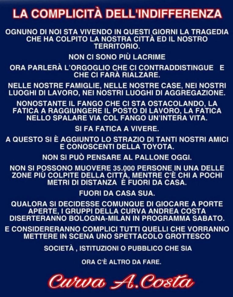 Ultras Bologna: “Siamo senza lacrime e disertiamo Bologna-Milan”- immagine 2