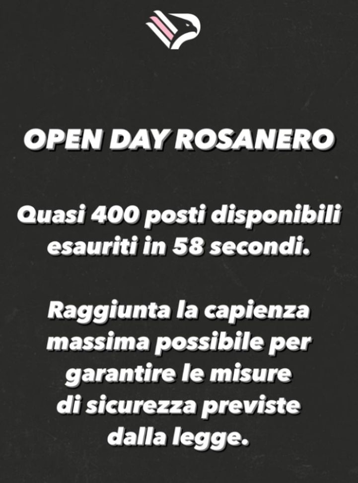 Palermo, polverizzati in meno di un minuto i 400 posti per l’open day rosanero Palermo calcio