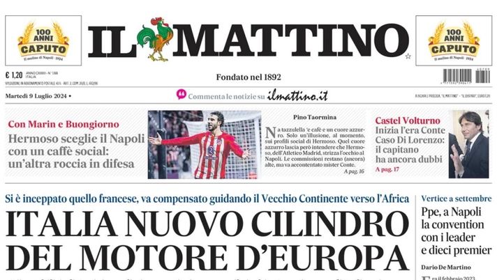 PRIMA PAGINA IL MATTINO OGGI: “Hermoso sceglie il Napoli con un caffè social” prima pagina il mattino oggi