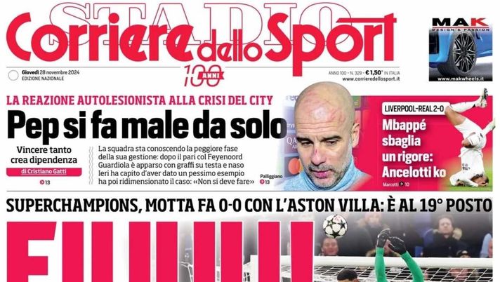 PRIMA PAGINA CORRIERE DELLO SPORT OGGI: “Fiuuu! Spavanto Juve: tolto a Emery il gol del KO al 93′” prima pagina corriere dello sport oggi