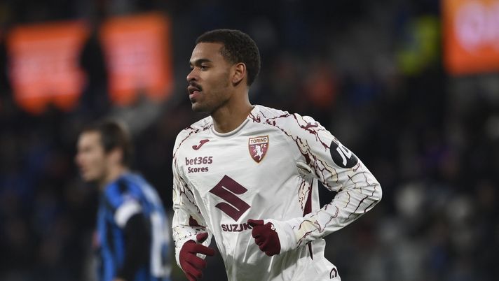 BERGAMO, ITALY - JANUARY 10: Cyril Ngonge of Torino FC in action during the Serie A match between Atalanta BC and Torino FC at Gewiss Stadium on January 10, 2026 in Bergamo, Italy. (Photo by Stefano Guidi - Torino FC/Torino FC 1906 via Getty Images) ngonge
