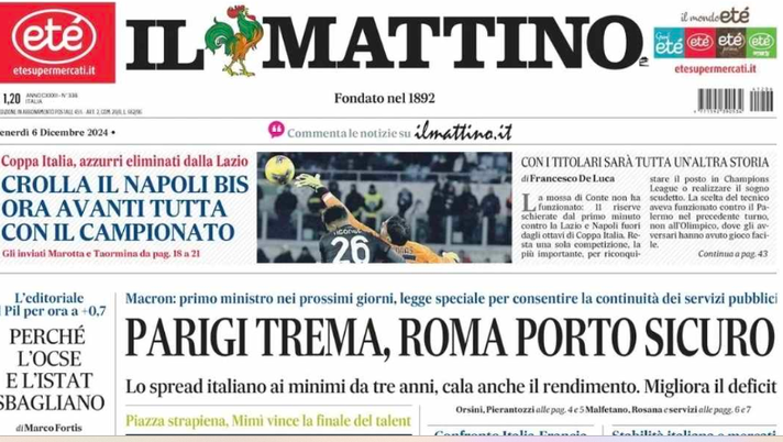 PRIMA PAGINA IL MATTINO OGGI: “Crolla il Napoli Bis. Ora avanti tutta con il campionato” - immagine 1