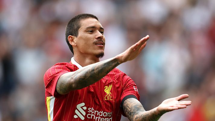 PRESTON, ENGLAND - JULY 13: Darwin Nunez of Liverpool celebrates scoring his team's second goal during the pre-season friendly match between Preston North End and Liverpool at Deepdale on July 13, 2025 in Preston, England. (Photo by Matt McNulty/Getty Images) Núñez Al-Hilal