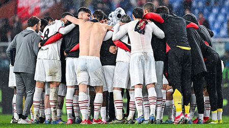 GENOA, ITALY - MAY 5: Milan players celebrate after the Serie A match between Genoa and AC Milan at Stadio Luigi Ferraris on May 5, 2025 in Genoa, Italy. (Photo by Simone Arveda/Getty Images) Editoriale