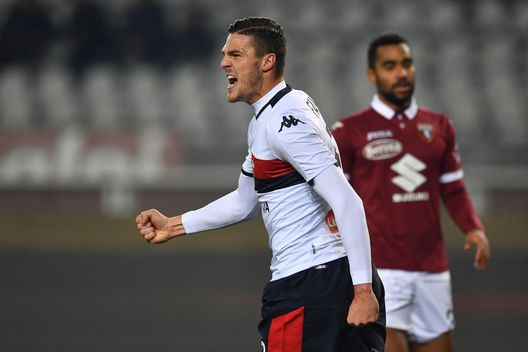 TURIN, ITALY - JANUARY 09: Andrea Favilli of Genoa CFC celebrates the opening goal during the Coppa Italia match between Torino FC and Genoa CFC at Stadio Olimpico Grande Torino on January 9, 2020 in Turin, Italy. (Photo by Valerio Pennicino/Getty Images)