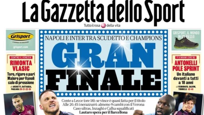 PRIMA PAGINA GAZZETTA DELLO SPORT OGGI: “Inzaghi al rinnovo, ci metto la firma”