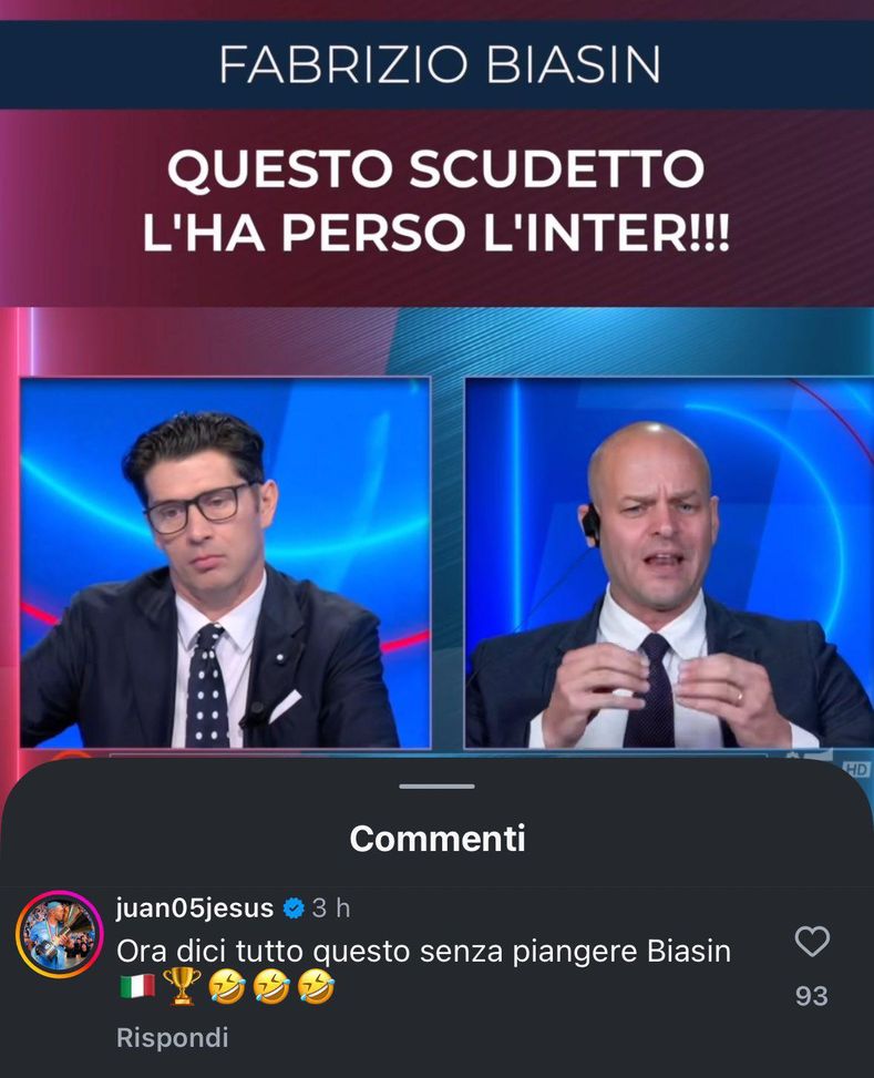 Juan e l’attacco a Biasin: “Sempre rispettata l’Inter, anche dopo l’anno scorso. Voi tifosi imparate a…”- immagine 2