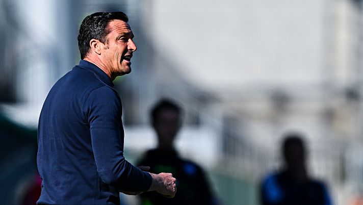 SESTRI LEVANTE, ITALY - APRIL 5: Massimo Oddo, head coach of Milan Futuro, reacts during the Serie C match between Sestri Levante and Milan Futuro at Stadio Giuseppe Sivori on April 5, 2025 in Sestri Levante, Italy. (Photo by Simone Arveda - AC Milan/AC Milan via Getty Images) Milan Futuro