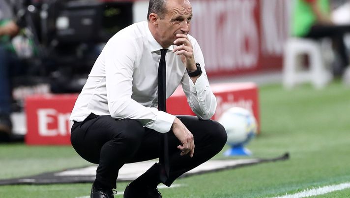 MILAN, ITALY - MAY 24: AC Milan coach Massimiliano Allegri looks on during the Serie A match between AC Milan and Cagliari Calcio at Giuseppe Meazza Stadium on May 24, 2026 in Milan, Italy. (Photo by Marco Luzzani/Getty Images) ritiro dimaro napoli
