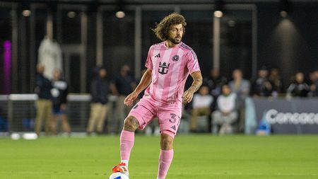 FORT LAUDERDALE, FLORIDA - MARCH 06: Maximiliano Falcon #37 of Inter Miami CF slows down the pace during the first leg of a 2025 Concacaf Champions Cup match at Chase Stadium on March 6, 2025 in Fort Lauderdale, Florida. (Photo by Eston Parker/ISI Photos/Getty Images)
