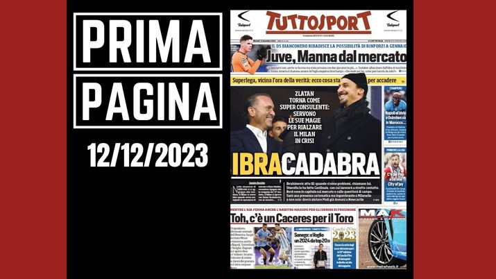 Tuttosport, la prima pagina di oggi, martedì 12 dicembre 2023 Tuttosport