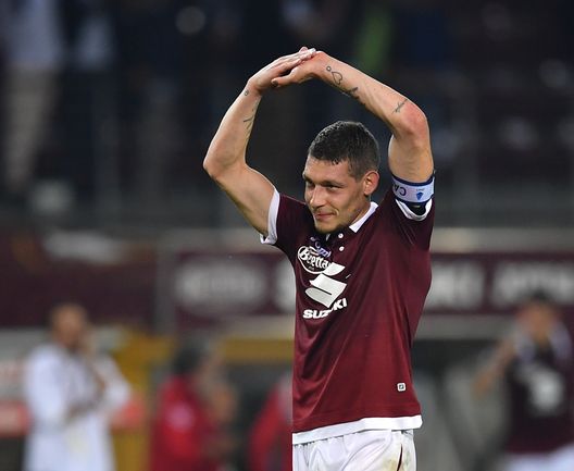 TURIN, ITALY - SEPTEMBER 26: Andrea Belotti of Torino FC celebrates victory at the end of the Serie A match between Torino FC and AC Milan at Stadio Olimpico di Torino on September 26, 2019 in Turin, Italy. (Photo by Valerio Pennicino/Getty Images)